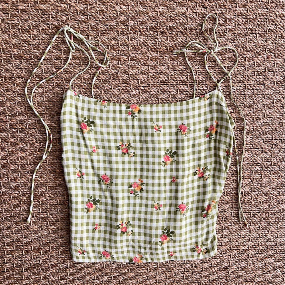 NWT Reformation 'Lupe' Floral-print Gingham Crepe Camisole | Size 4